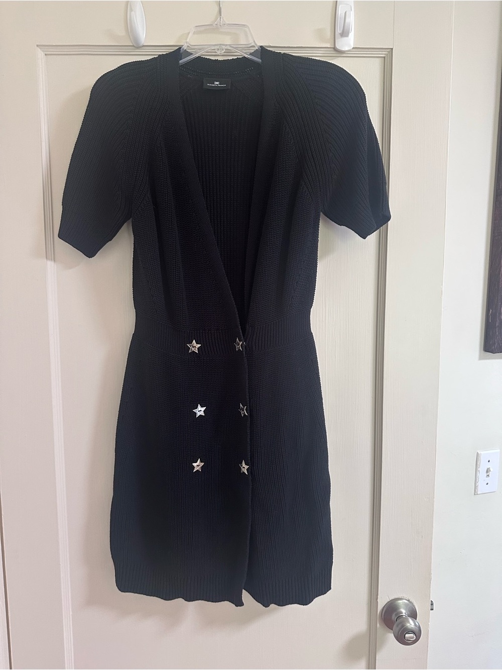 Elisabetta Franchi Black Knit Star Button Midi Dress Size 44